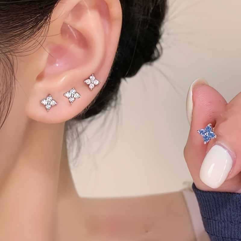 5pcs Clover Colored Zirconia Stud Earrings Set